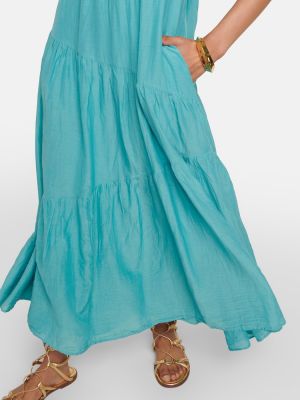 Žametna dolga obleka iz rebrastega žameta Velvet modra