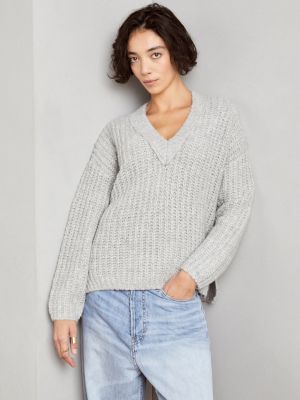 Меланжевый свитер с v-образным вырезом Mos Mosh серый