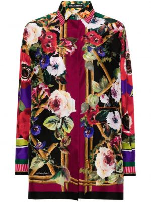 Svilena košulja s cvjetnim printom s printom Dolce & Gabbana crna