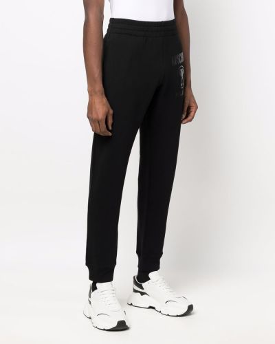 Spodnie sportowe slim fit z nadrukiem Moschino czarne