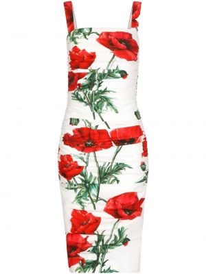Květinové hedvábné midi šaty bez rukávů Dolce & Gabbana - bílá