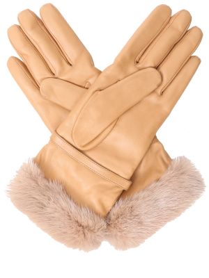 Кожаные перчатки с мехом S.ferragamo бежевые