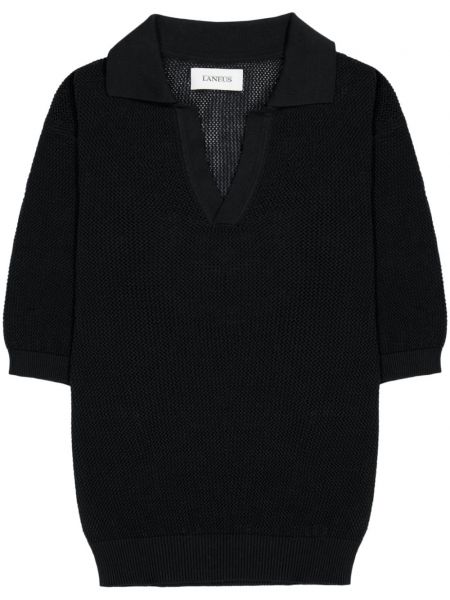 Памучен пуловер с v-образно деколте Laneus черно