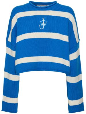 Кашмирен вълнен пуловер на райета Jw Anderson синьо