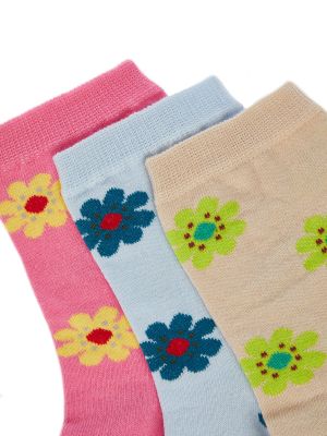 Pletene nogavice s cvetličnim vzorcem Trendyol bež