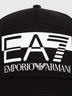 Czapka z daszkiem bawełniana z nadrukiem Ea7 Emporio Armani czarna