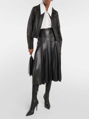 Plisovaná kožená sukňa z ekologickej kože Veronica Beard čierna