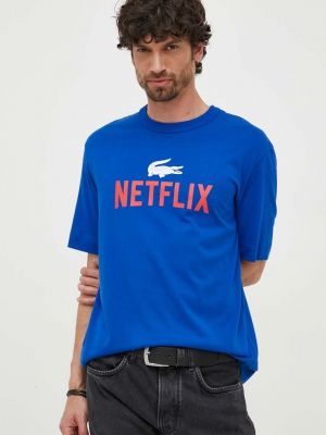 Pamučna majica s printom Lacoste plava