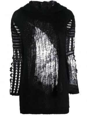 Hanorac cu glugă rupți tricotate Rick Owens negru