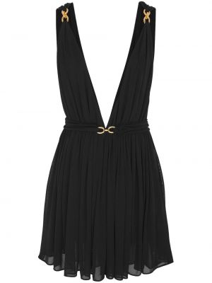 Haftowana sukienka mini plisowana Saint Laurent czarna