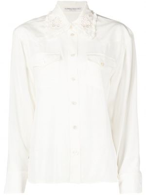 Копринена риза на цветя Alessandra Rich бяло