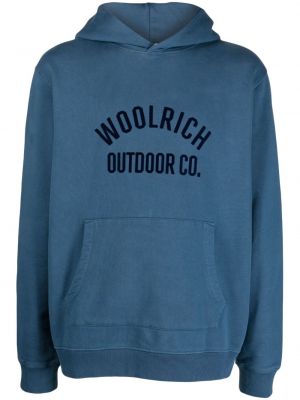 Bavlněná mikina s kapucí s potiskem Woolrich modrá