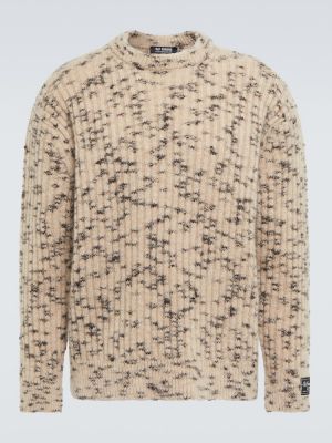 Moherowy sweter wełniany Raf Simons beżowy