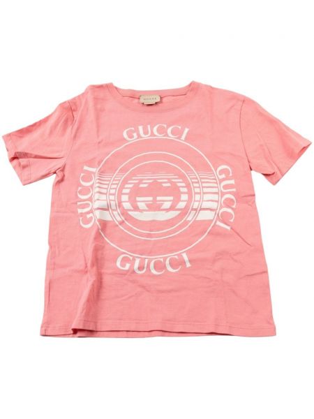 Bavlnené tričko s potlačou Gucci Pre-owned ružová