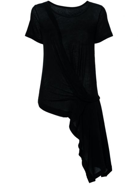 Drapiruotas asimetriškas marškinėliai Yohji Yamamoto juoda