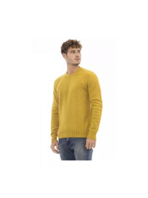 Sweter wełniany z okrągłym dekoltem Alpha Studio żółty