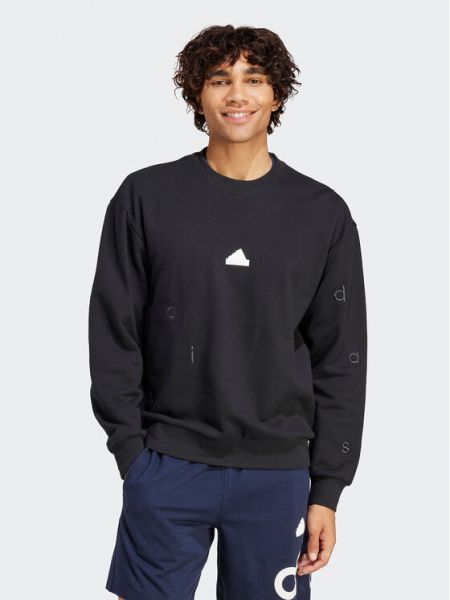 Laza szabású hímzett pulóver Adidas fekete