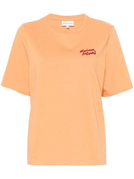 Bavlněné tričko s výšivkou Maison Kitsuné oranžové