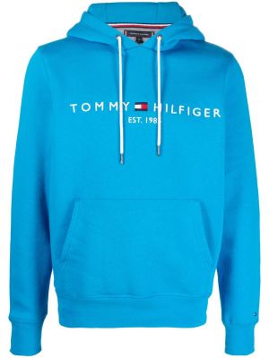 Hímzett kapucnis melegítő felső zsebes Tommy Hilfiger kék