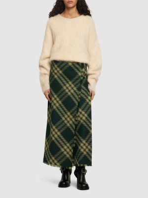Jupe longue à carreaux en tricot Burberry vert