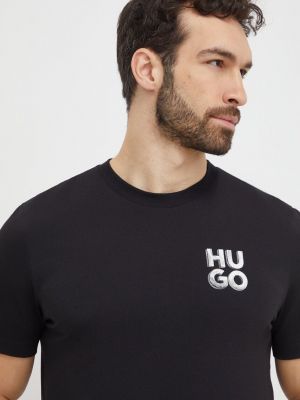 Тениска с дълъг ръкав с принт Hugo черно