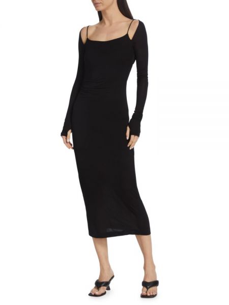 Приталенное платье миди с длинным рукавом Helmut Lang черное