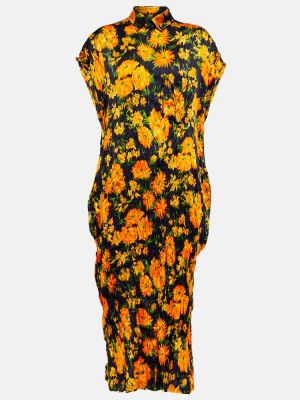 Jedwabna satynowa sukienka midi w kwiatki Balenciaga