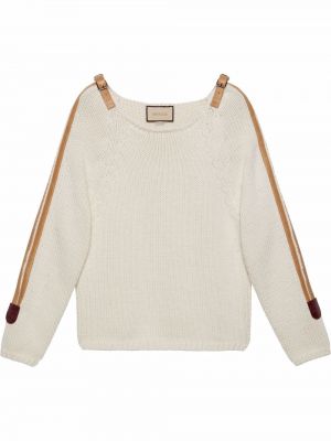 Вълнен пуловер с катарама Gucci бяло