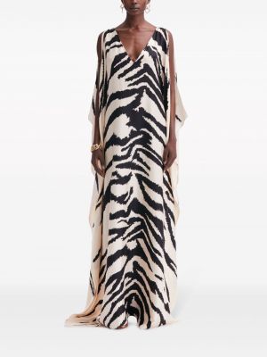 Hedvábné večerní šaty s potiskem s tygřím vzorem Oscar De La Renta černé