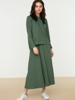 Плетена пола с качулка Trendyol зелено