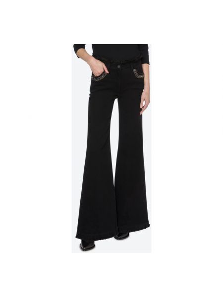 Pantalones con bordado de cintura alta Alberta Ferretti negro