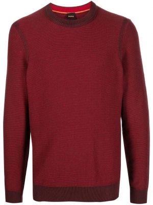 Dzianinowy sweter z okrągłym dekoltem Boss czerwony