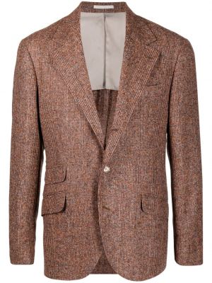 Trykt sjekket lang blazer Brunello Cucinelli oransje