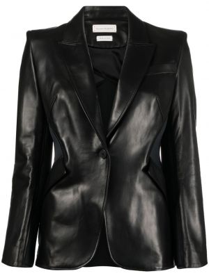 Lær montert lang blazer Alexander Mcqueen svart