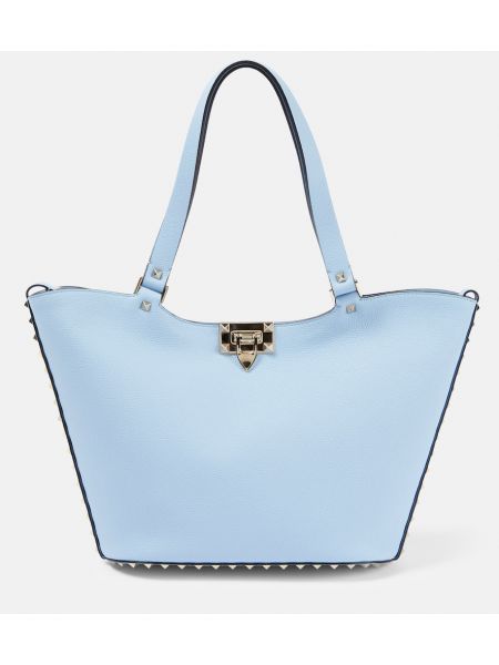 Kožená nákupná taška Valentino Garavani modrá
