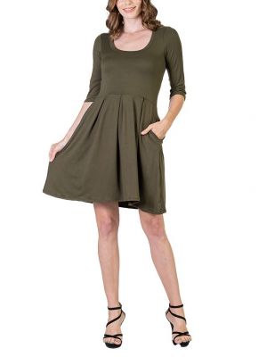 Расклешенное платье с рукавом 3/4 24seven Comfort Apparel зеленое