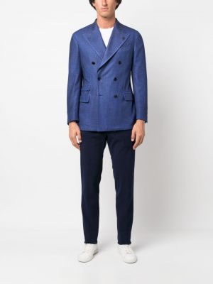 Bavlněné slim fit rovné kalhoty Luigi Bianchi Mantova modré