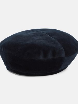 Žametna baretka iz rebrastega žameta Maison Michel modra