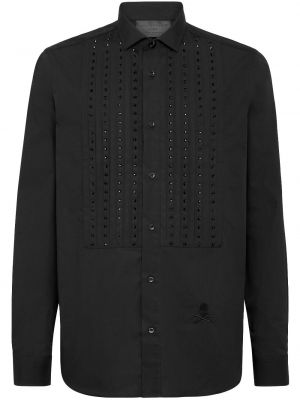 Krištáľová bavlnená košeľa Philipp Plein čierna