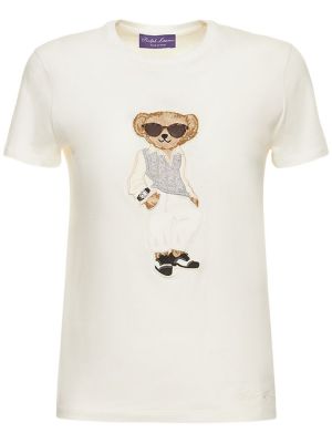 Kokvilnas t-krekls ar izšuvumiem džersija Ralph Lauren Collection balts