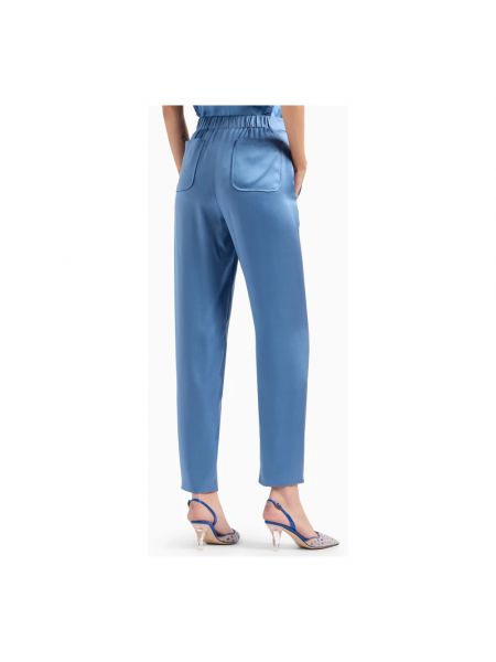 Pantalones rectos de seda Giorgio Armani azul