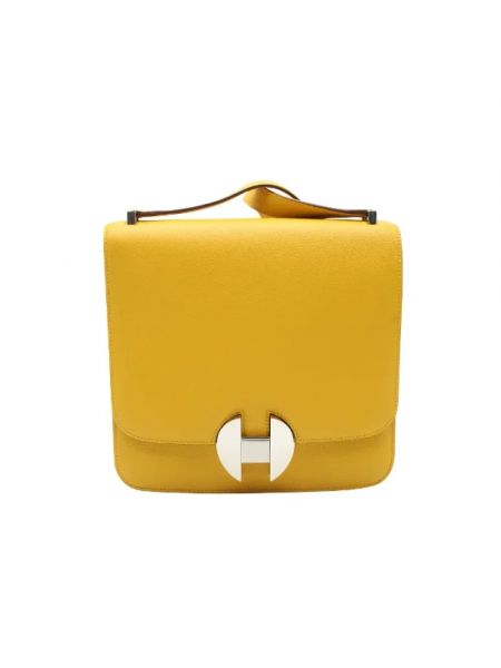 Torba na ramię skórzana retro Hermès Vintage żółta