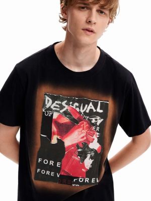 Bavlněné tričko s potiskem Desigual černé