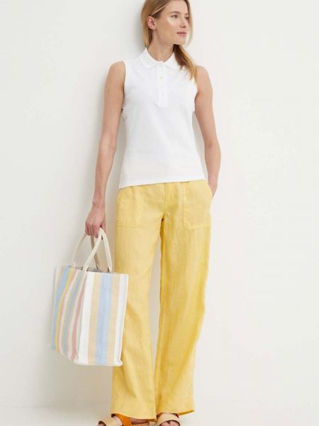 Lniane spodnie Lauren Ralph Lauren żółte