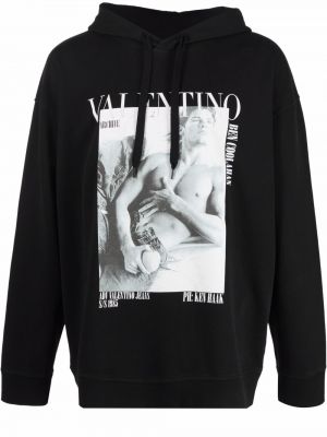 Kokvilnas kapučdžemperis ar apdruku Valentino Garavani melns
