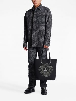 Shopper kabelka s výšivkou Balmain černá