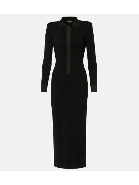 Шелковое шерстяное длинное платье Tom Ford черное