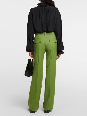 Vlnené rovné nohavice Victoria Beckham zelená