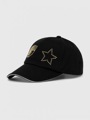 Със звездички памучна шапка с козирки с апликация Chiara Ferragni черно