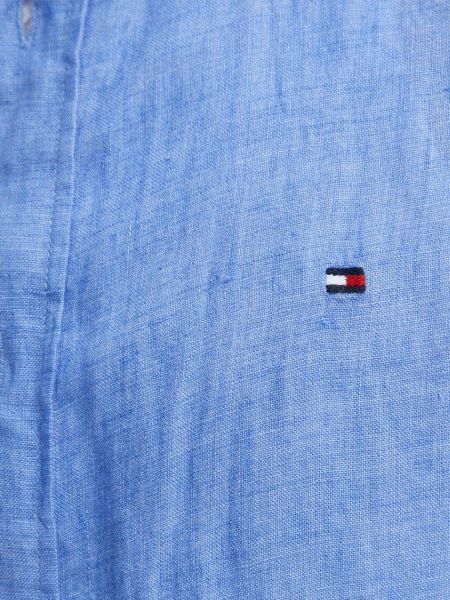 Lniana koszula na guziki puchowa Tommy Hilfiger niebieska